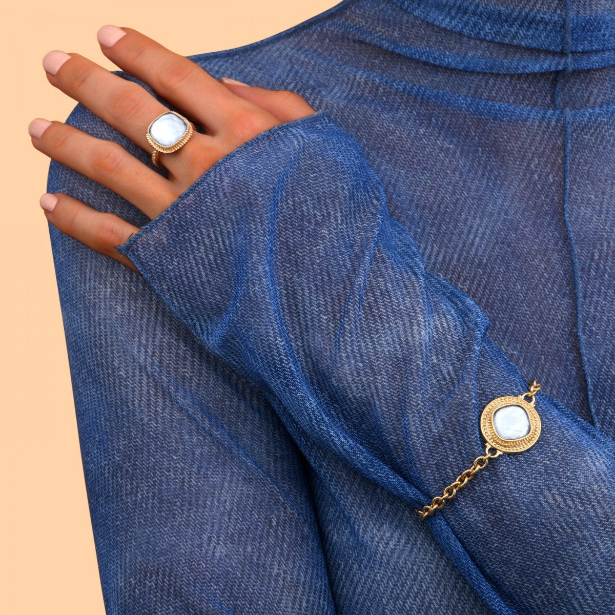 Bracelet fin ajustable chic cabochon - blanc Blanc