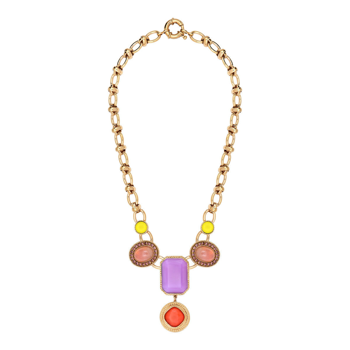 Collier plastron cabochons strass - rose Rouge