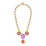 Collier plastron cabochons strass - rose Rouge