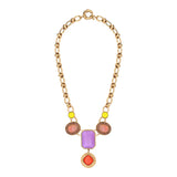 Collier plastron cabochons strass - rose Rouge