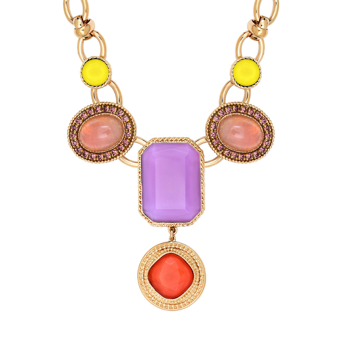 Collier plastron cabochons strass - rose Rouge