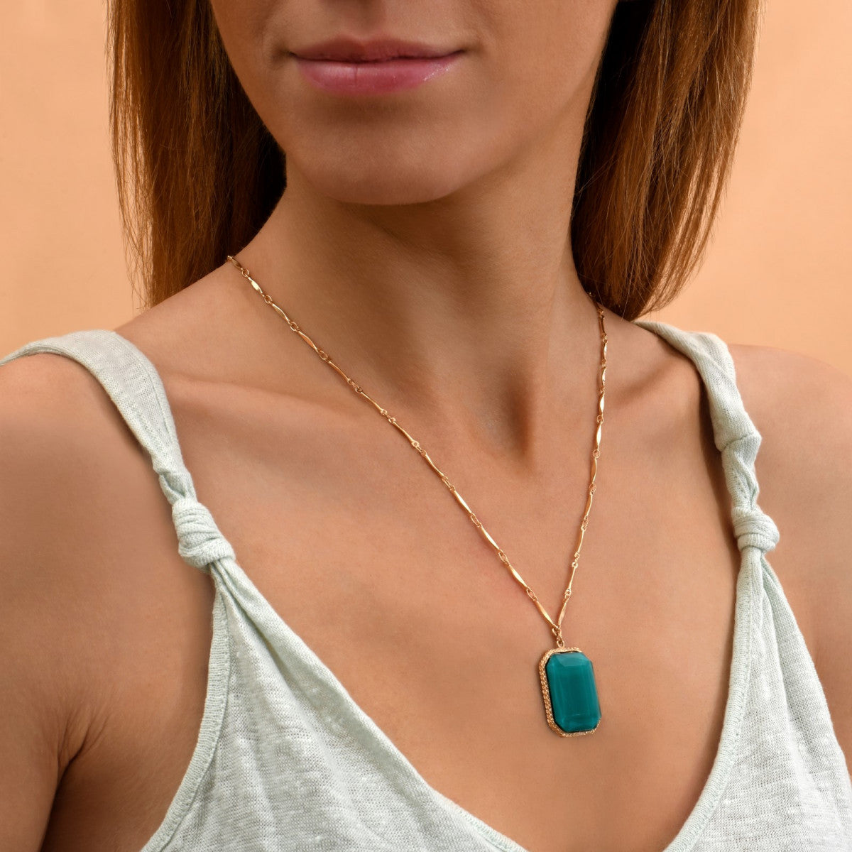 Collier pendentif réglable cabochon - vert Bleu