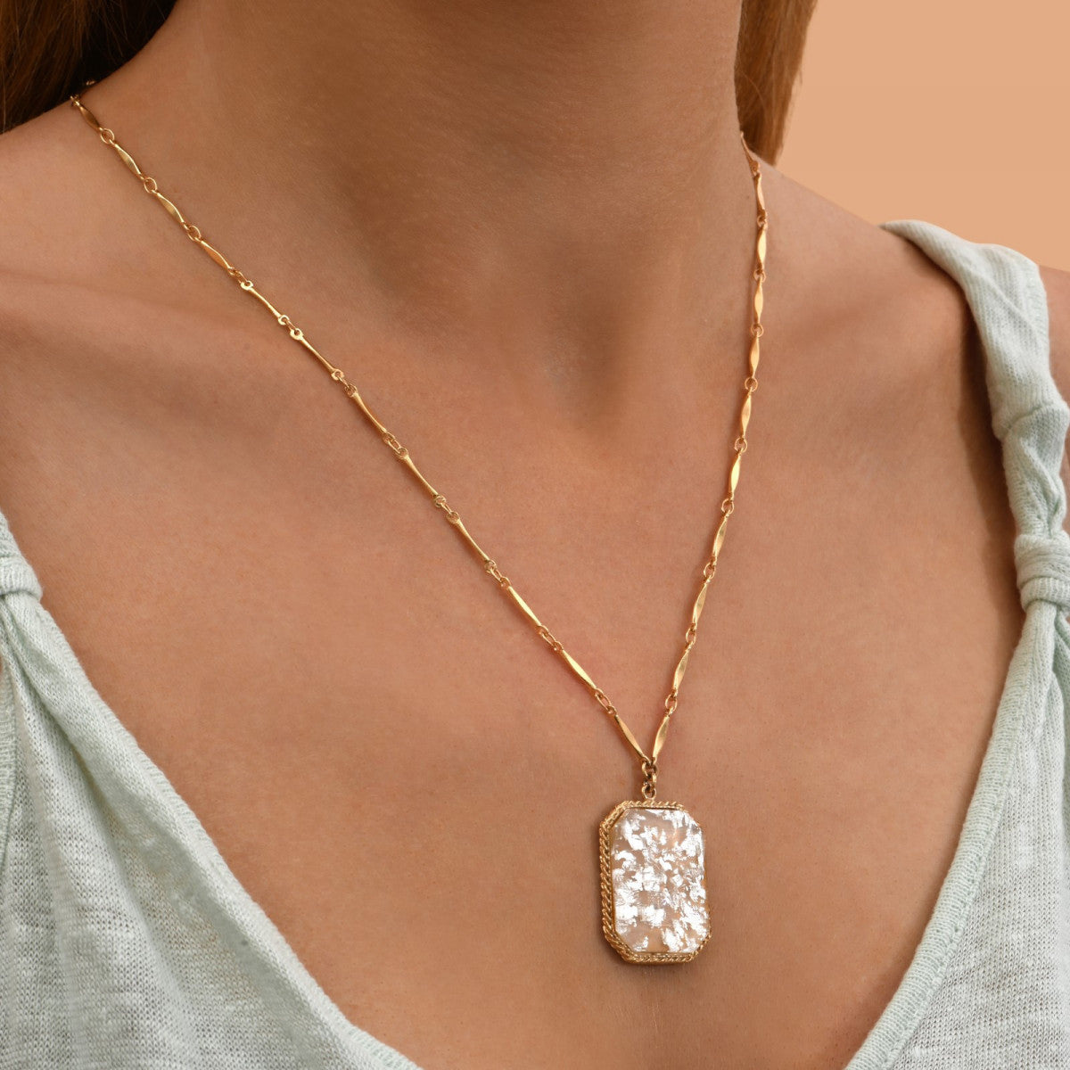 Collier pendentif réglable cabochon LOUISE - blanc Blanc