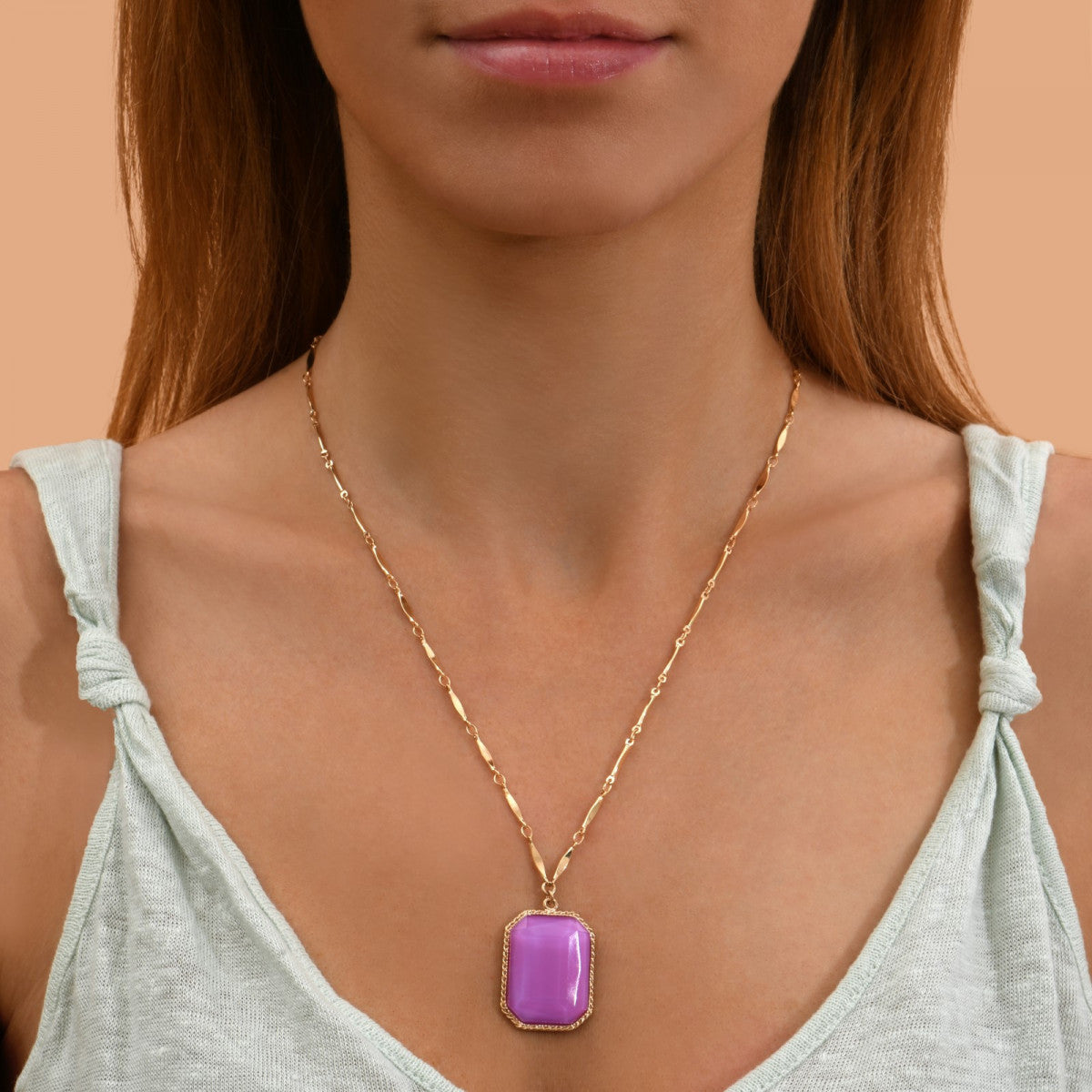 Collier pendentif réglable cabochon - mauve Rouge