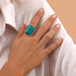 Bague ajustable cabochon taille émeraude - vert Bleu