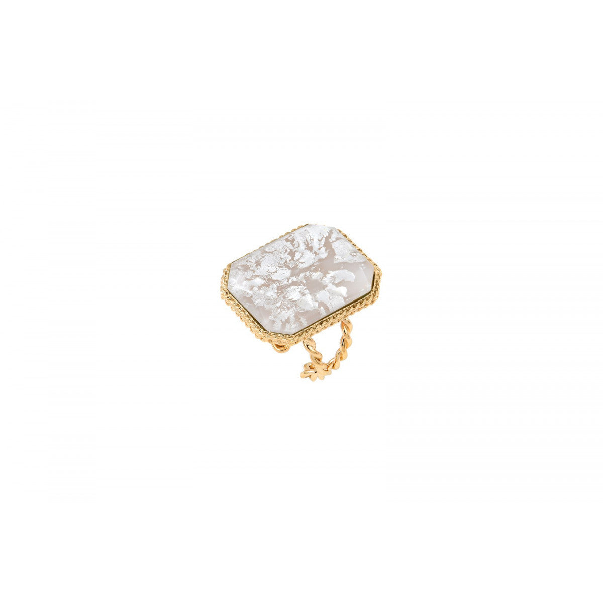 Bague ajustable cabochon taille émeraude - blanc Blanc