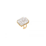 Bague ajustable cabochon taille émeraude - blanc Blanc