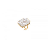 Bague ajustable cabochon taille émeraude - blanc Blanc