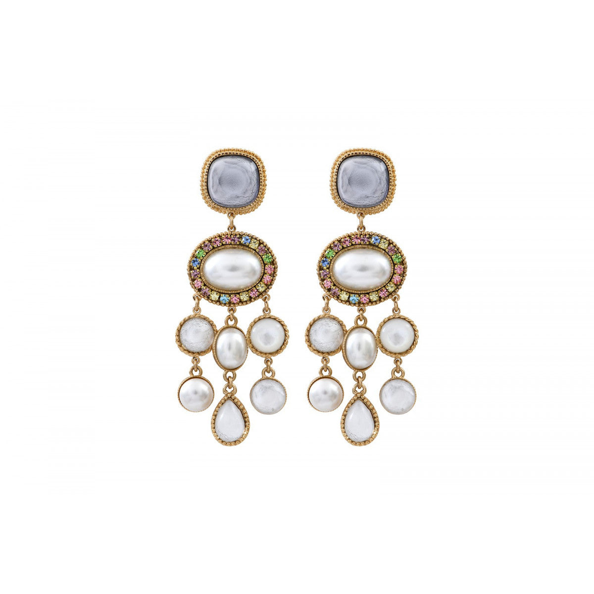 Boucles d'oreilles pendantes cristaux nacre - blanc Blanc