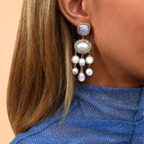 Boucles d'oreilles pendantes cristaux nacre - blanc Blanc