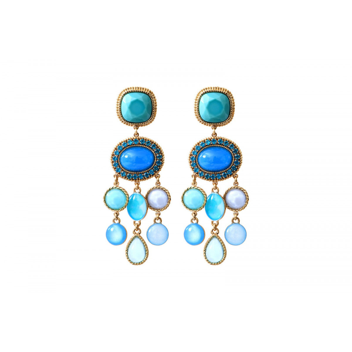 Boucles d'oreilles pendantes cristaux cabochons - turquoise Turquoise