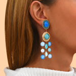 Boucles d'oreilles clips colorées cristaux cabochons - turquoise Turquoise