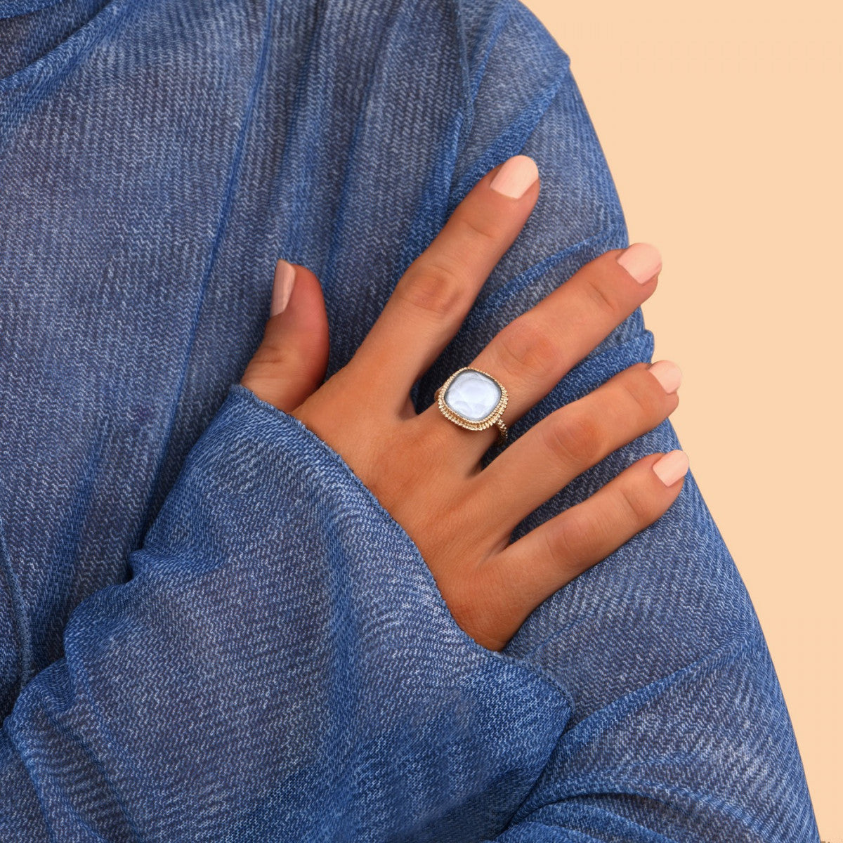 Bague cabochon féminine ajustable - blanc Blanc