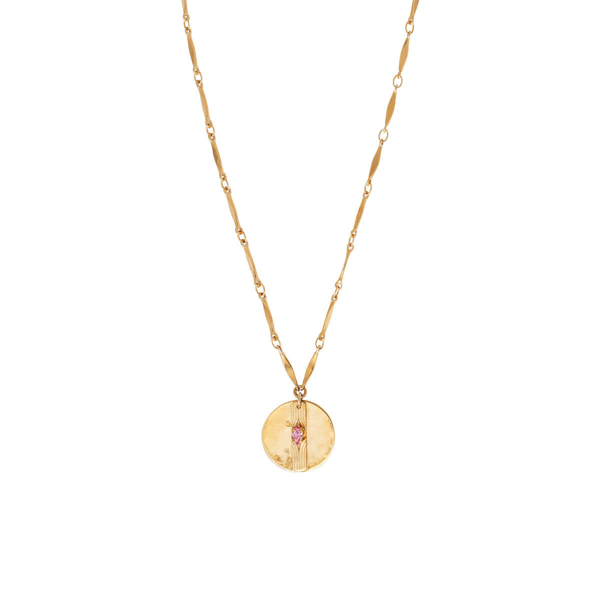 Collier pendentif réglable chic métal martelé cristal - rose Multi