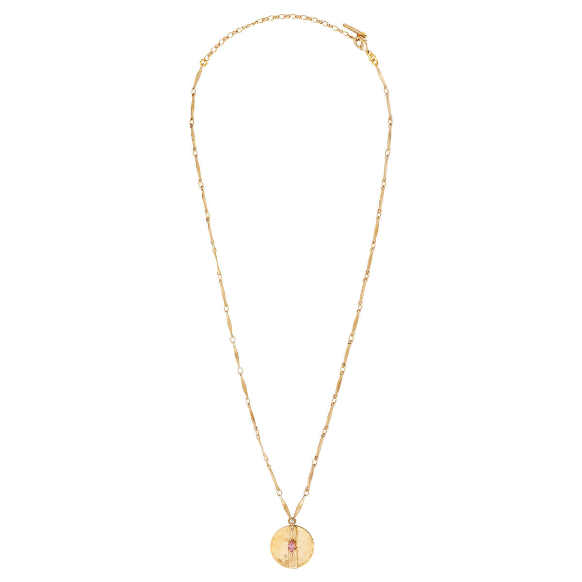 Collier pendentif réglable chic métal martelé cristal - rose Multi