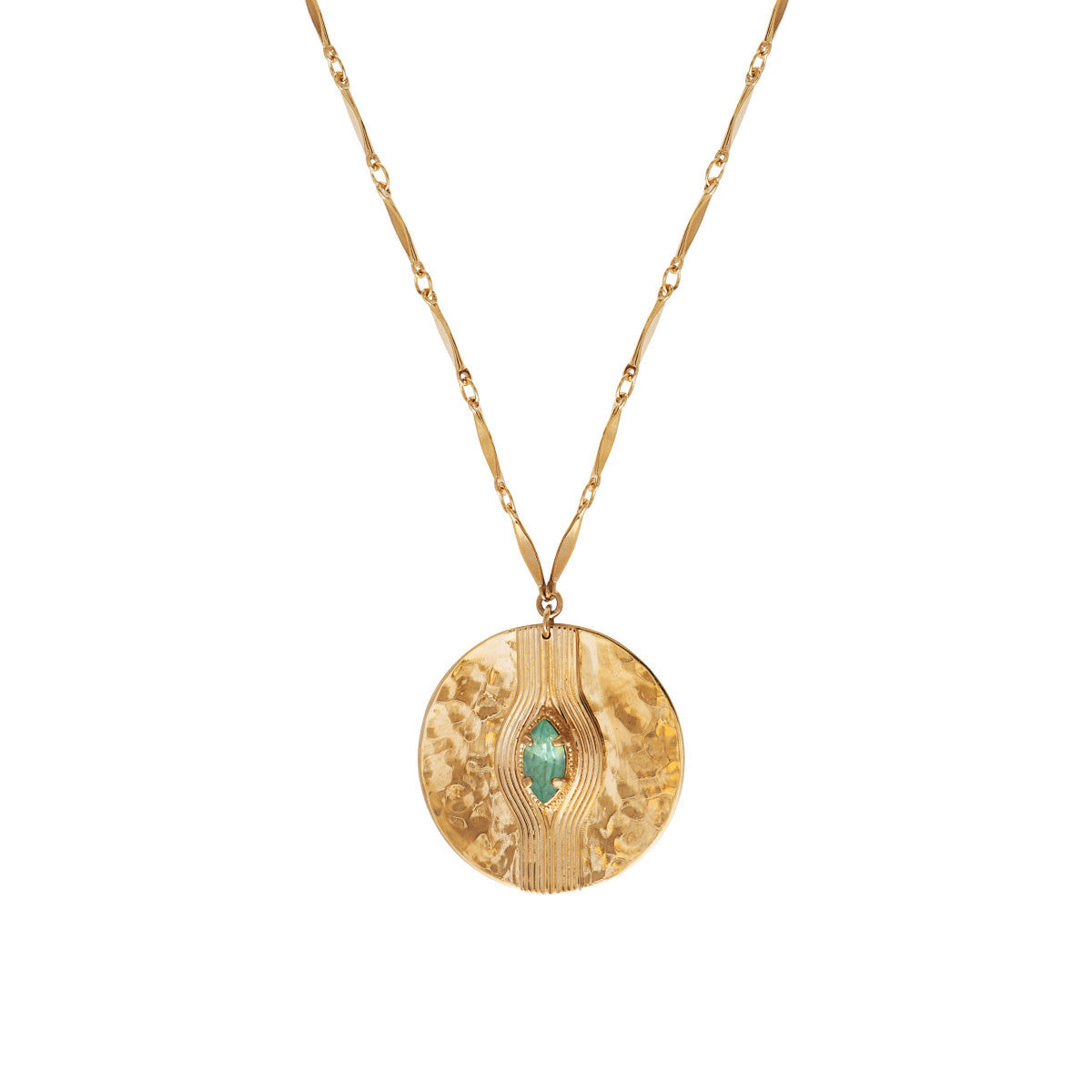 Collier mi-long cristal métal martelé - turquoise Turquoise