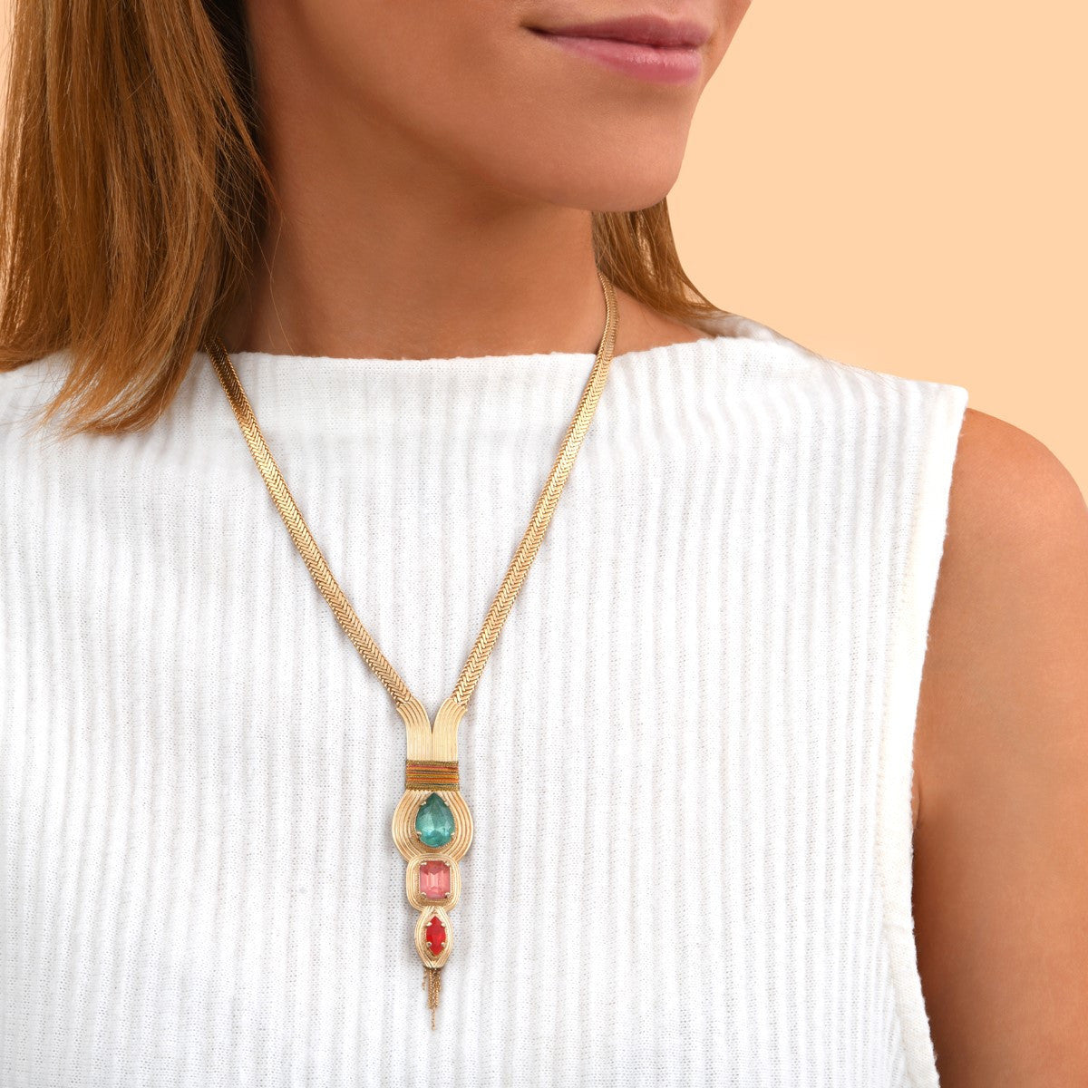 Collier mi-long cristaux fils métallisés - multicolore Multi
