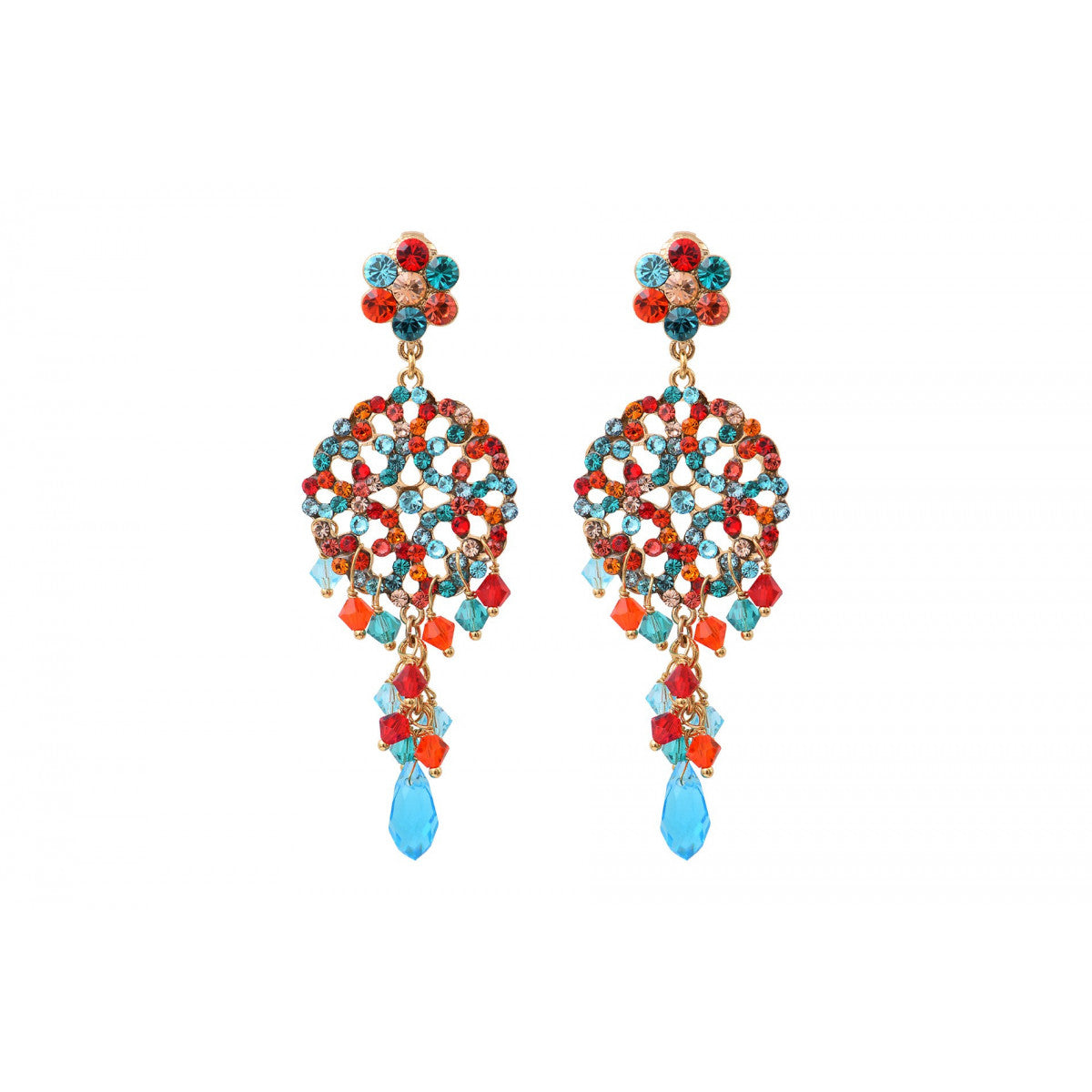 Boucles d'oreilles percées tendances cristaux prestige - multicolore Bleu rouge