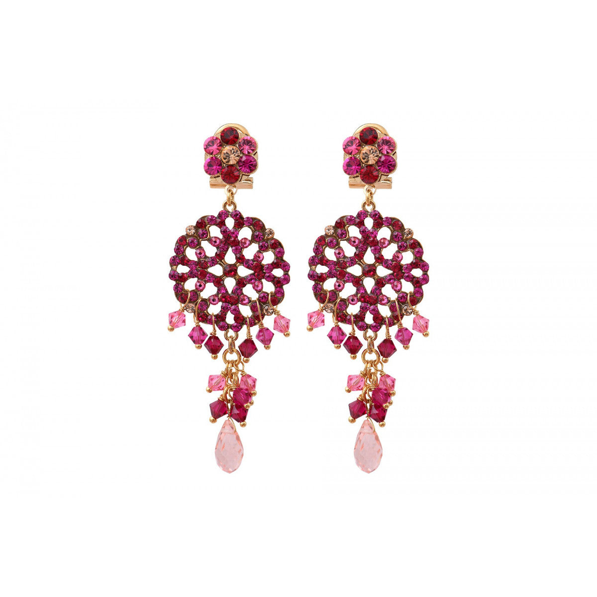 Boucles d'oreilles percées féminines cristaux prestige - rose Fuchsia