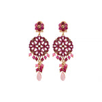 Boucles d'oreilles percées féminines cristaux prestige - rose Fuchsia