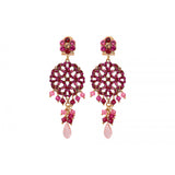 Boucles d'oreilles percées féminines cristaux prestige - rose Fuchsia