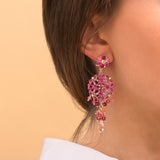 Boucles d'oreilles percées féminines cristaux prestige - rose Fuchsia