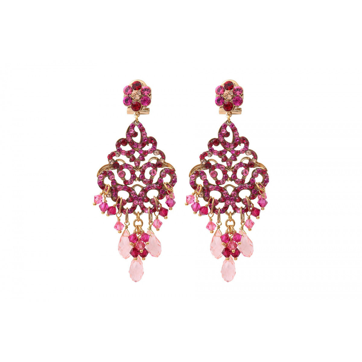 Boucles d'oreilles percées poétiques cristaux prestige - fuchsia Fuchsia