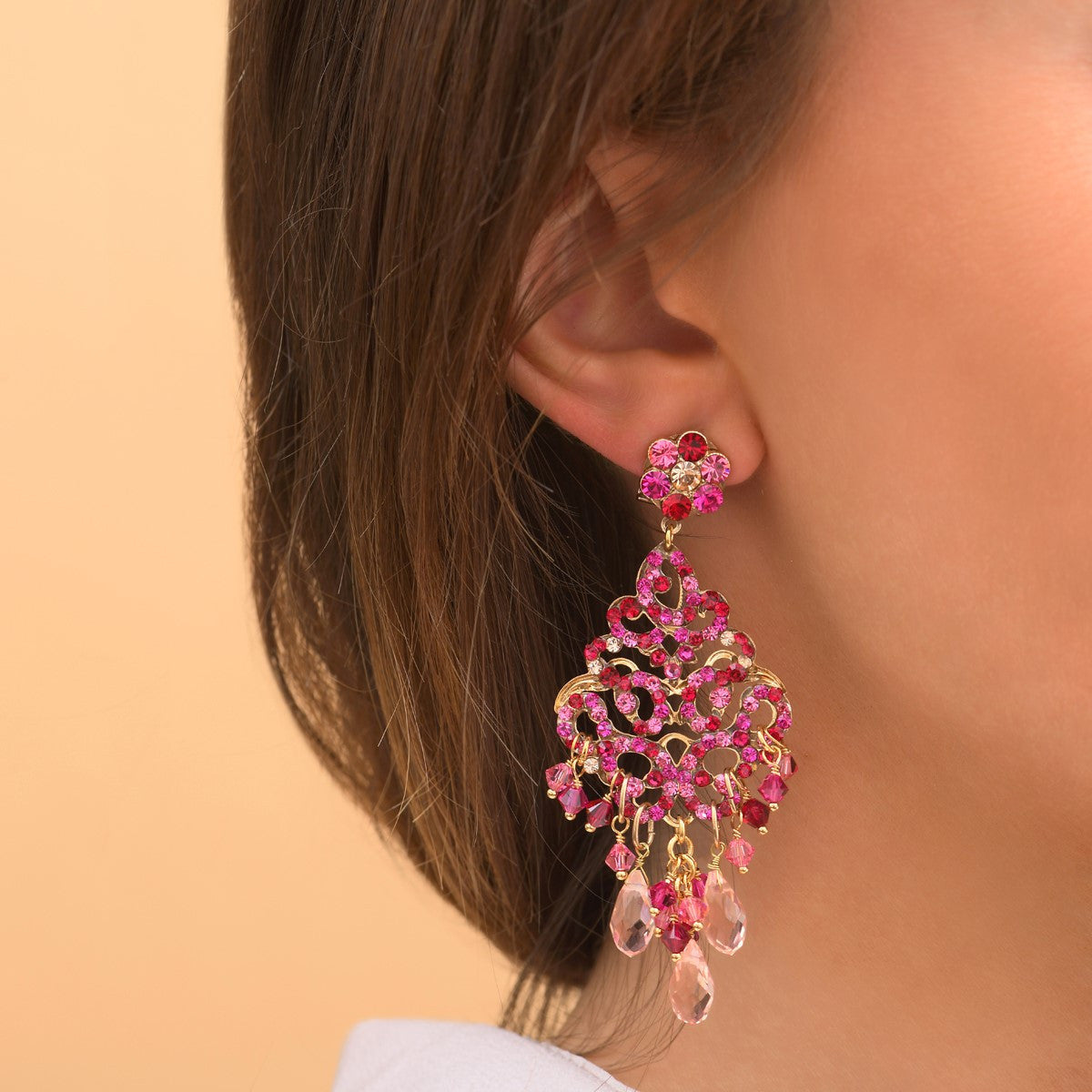 Boucles d'oreilles percées poétiques cristaux prestige - fuchsia Fuchsia