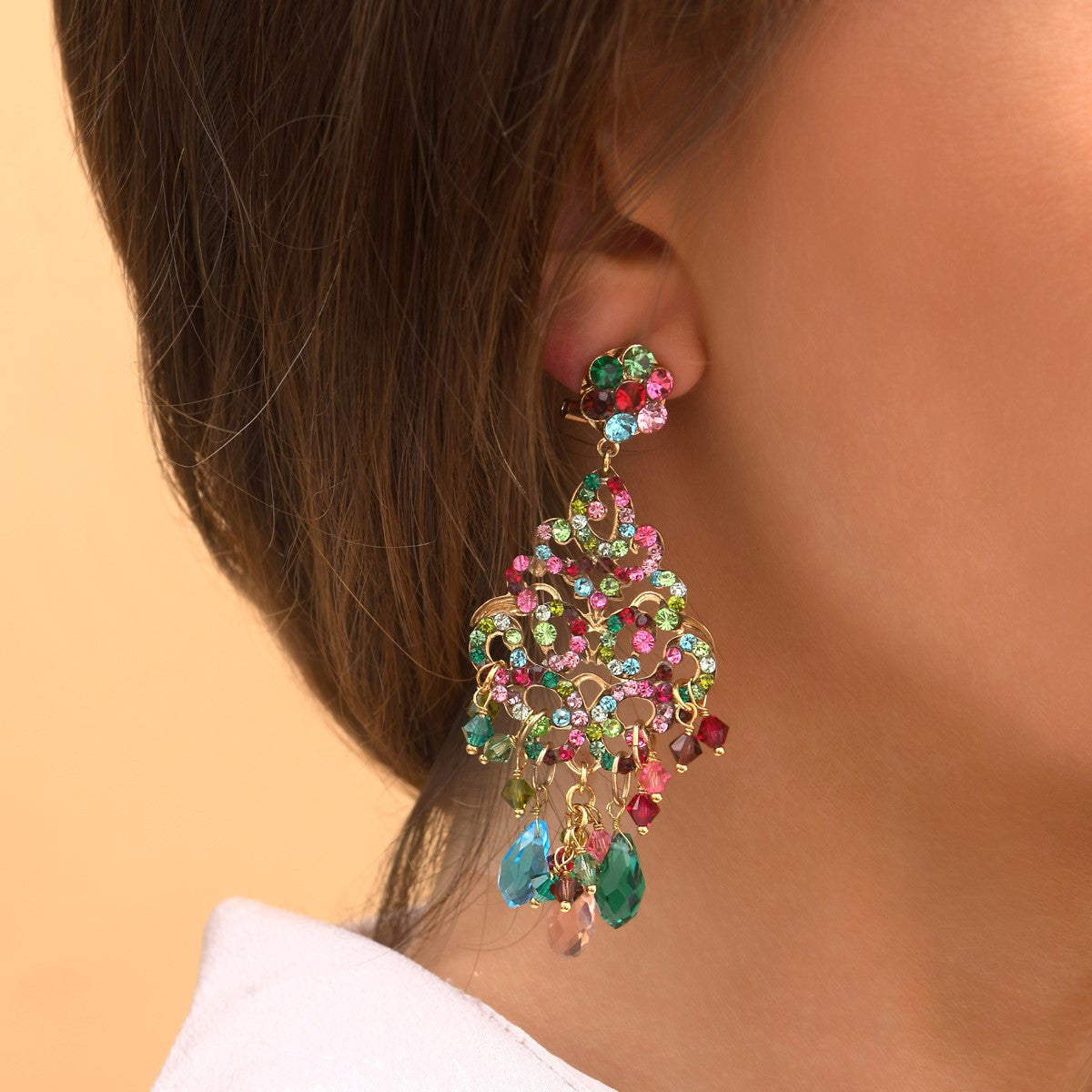 Boucles d'oreilles percées festives cristaux prestige - multicolore Multi