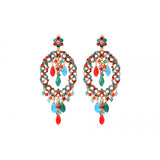 Boucles d'oreilles percées tendances cristaux prestige - rouge Bleu rouge