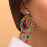 Boucles d'oreilles percées tendances cristaux prestige - rouge Bleu rouge