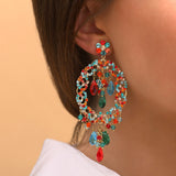 Boucles d'oreilles percées tendances cristaux prestige - rouge Bleu rouge