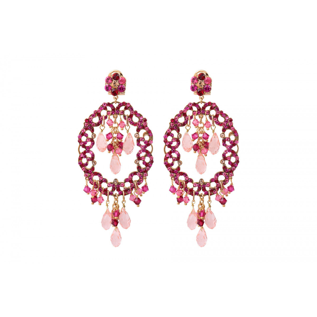 Boucles d'oreilles percées romantiques cristaux prestige - fuchsia Fuchsia