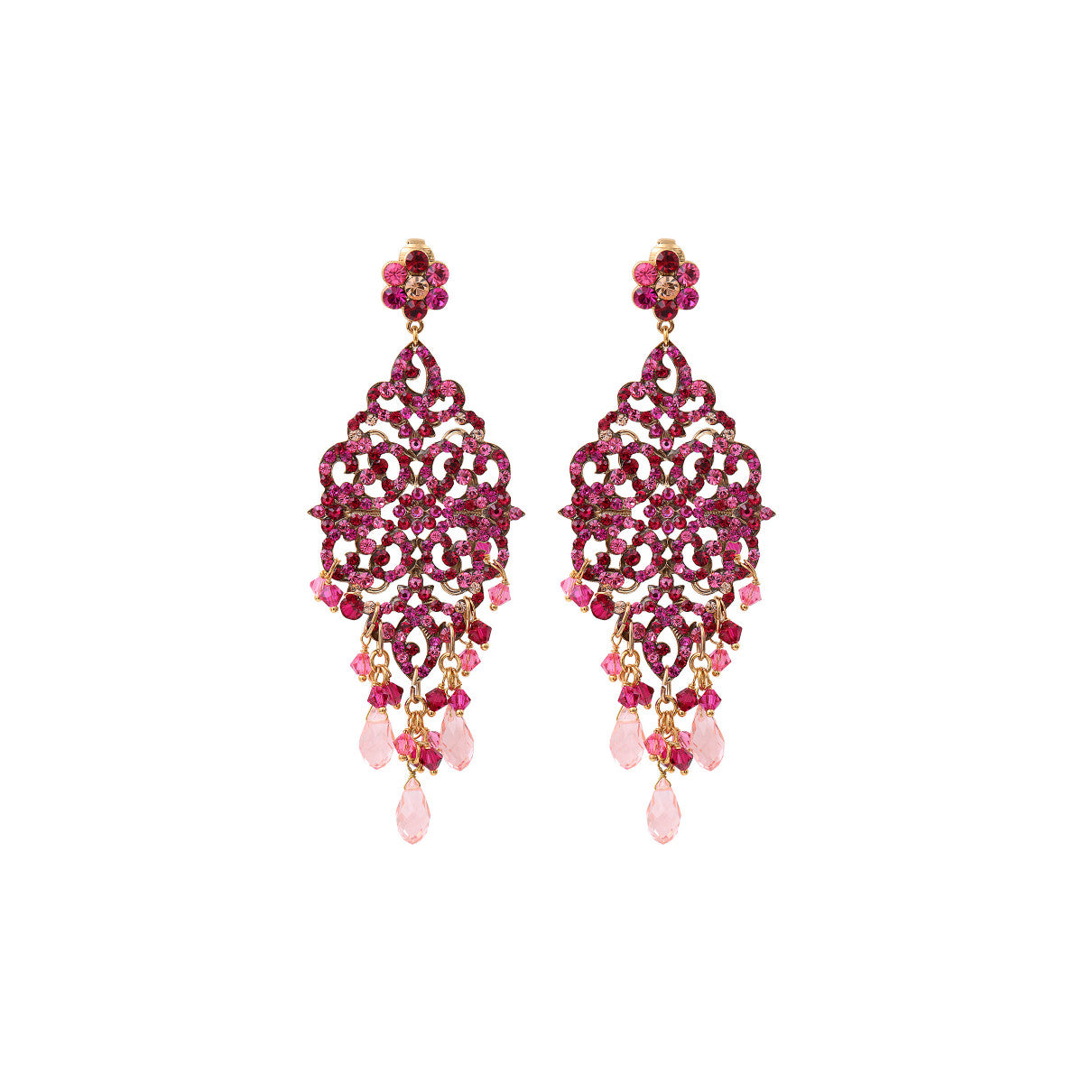 Boucles d'oreilles percées glamour cristal - fuchsia Fuchsia