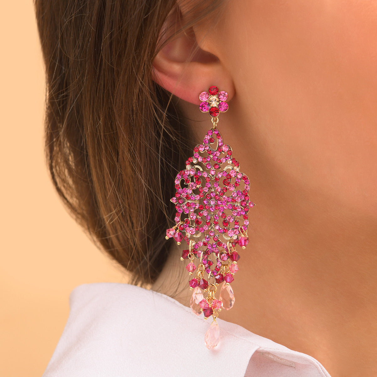 Boucles d'oreilles percées glamour cristal - fuchsia Fuchsia