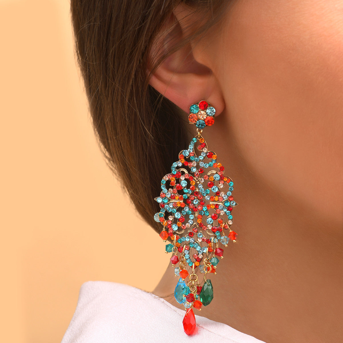 Boucles d'oreilles percées fantaisies cristal - rouge Bleu rouge