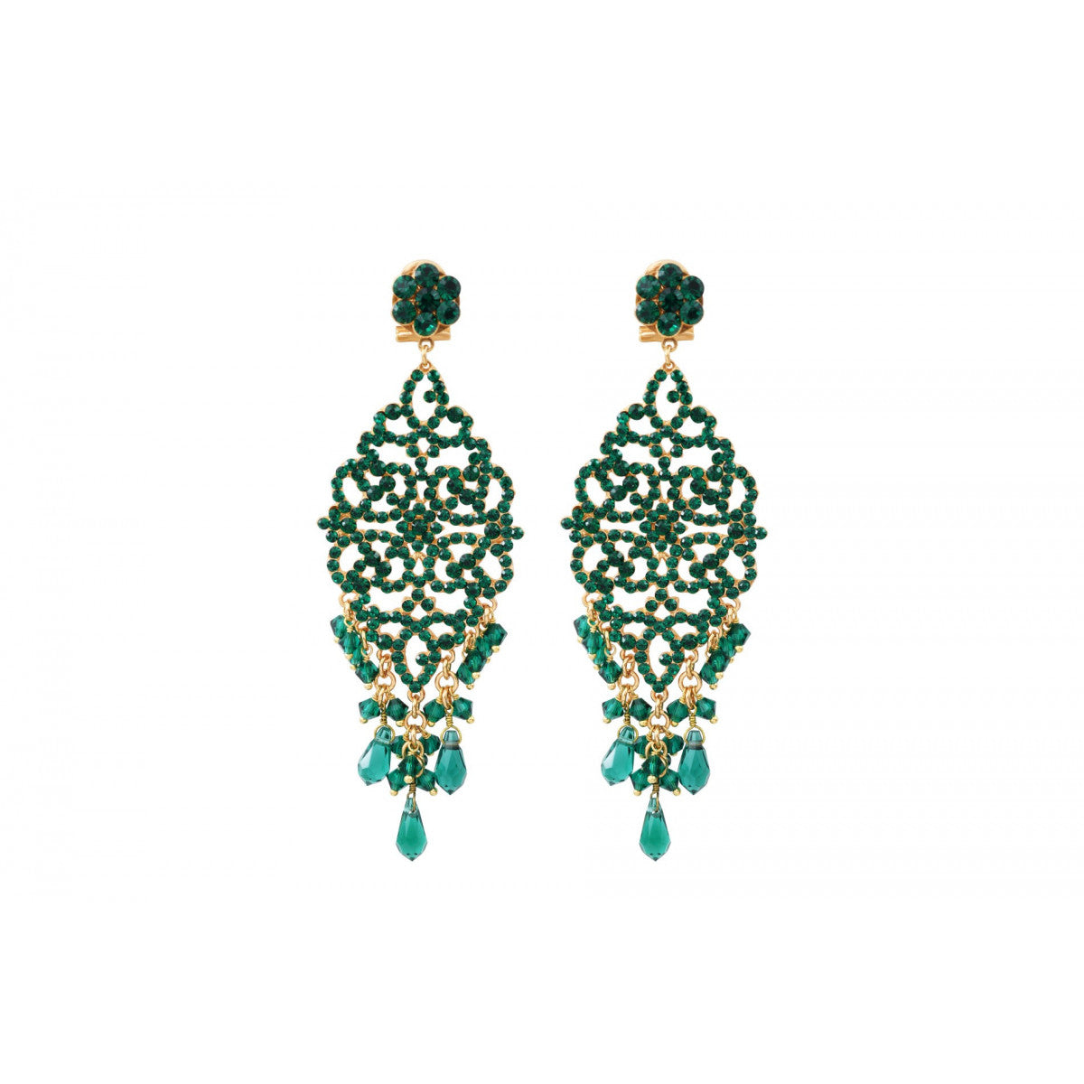 Boucles d'oreilles percées élégantes cristal - vert Emeraude