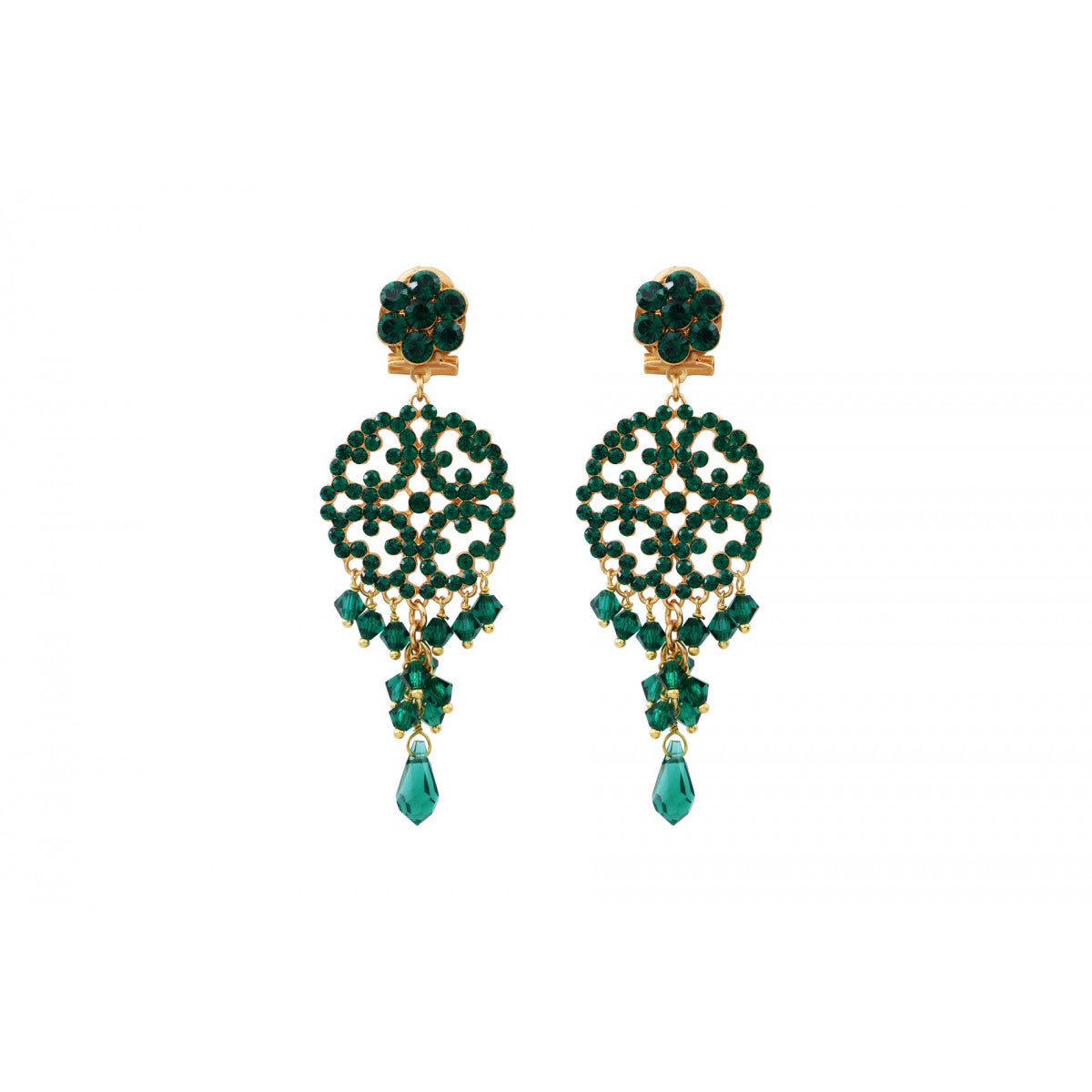 Boucles d'oreilles percées baroques cristaux prestige - vert Emeraude