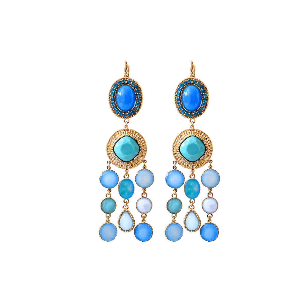 Boucles d'oreilles pendantes cristaux cabochons - turquoise Turquoise