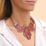 Collier plastron cristaux Prestige perles du Japon - fuchsia Fuschia