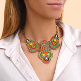 Collier plastron cristaux Prestige perles du Japon - vert Vert orange