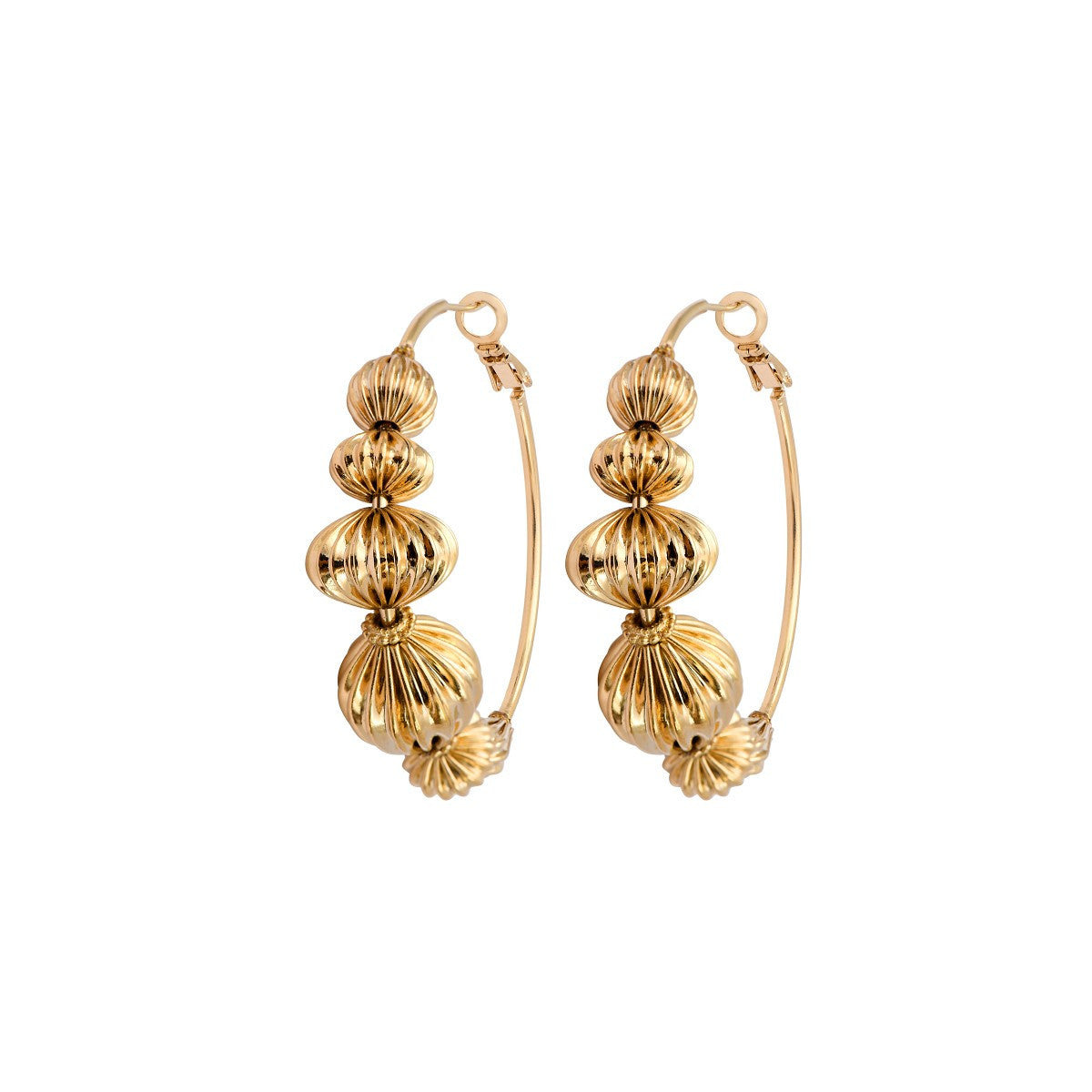 Boucles d'oreilles créoles perles godron Ø 4,5 cm - doré Or