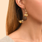Boucles d'oreilles créoles perles godron Ø 6,5 cm - multi or Multi or