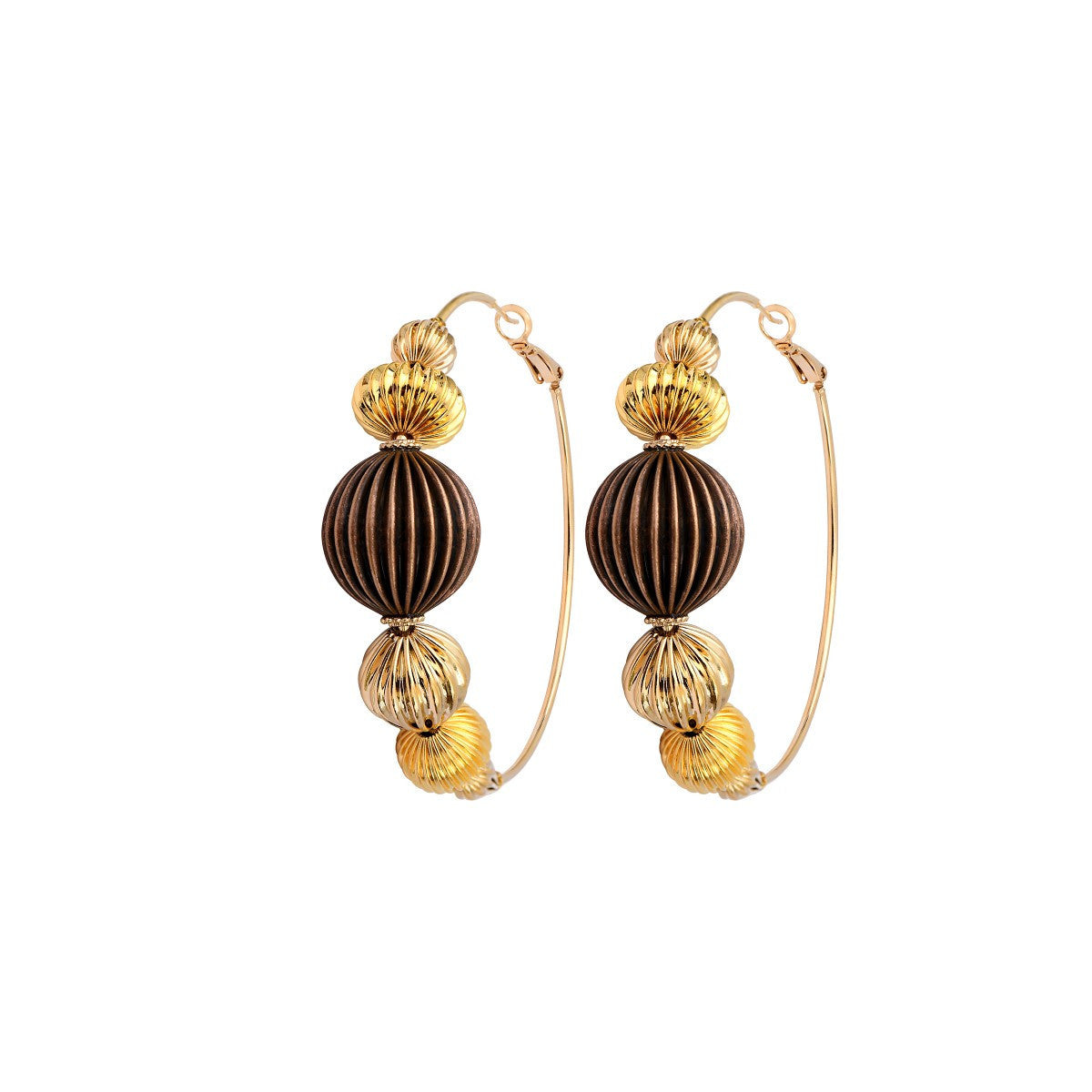 Boucles d'oreilles créoles perles godron Ø 6,5 cm - multi or Multi or