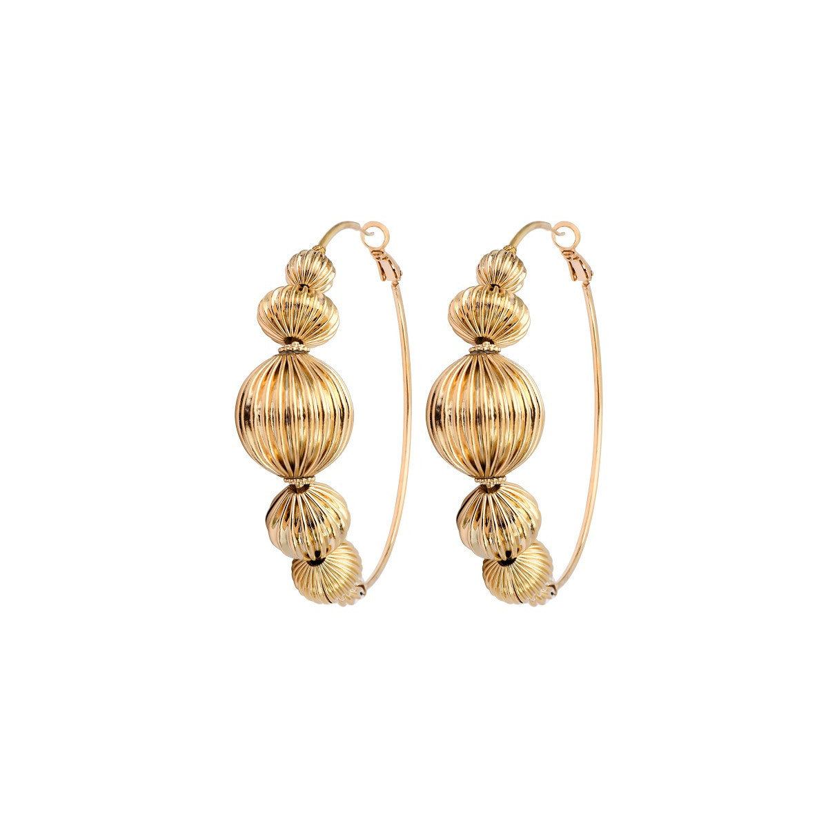 Boucles d'oreilles créoles perles godron Ø 6,5 cm - doré Or