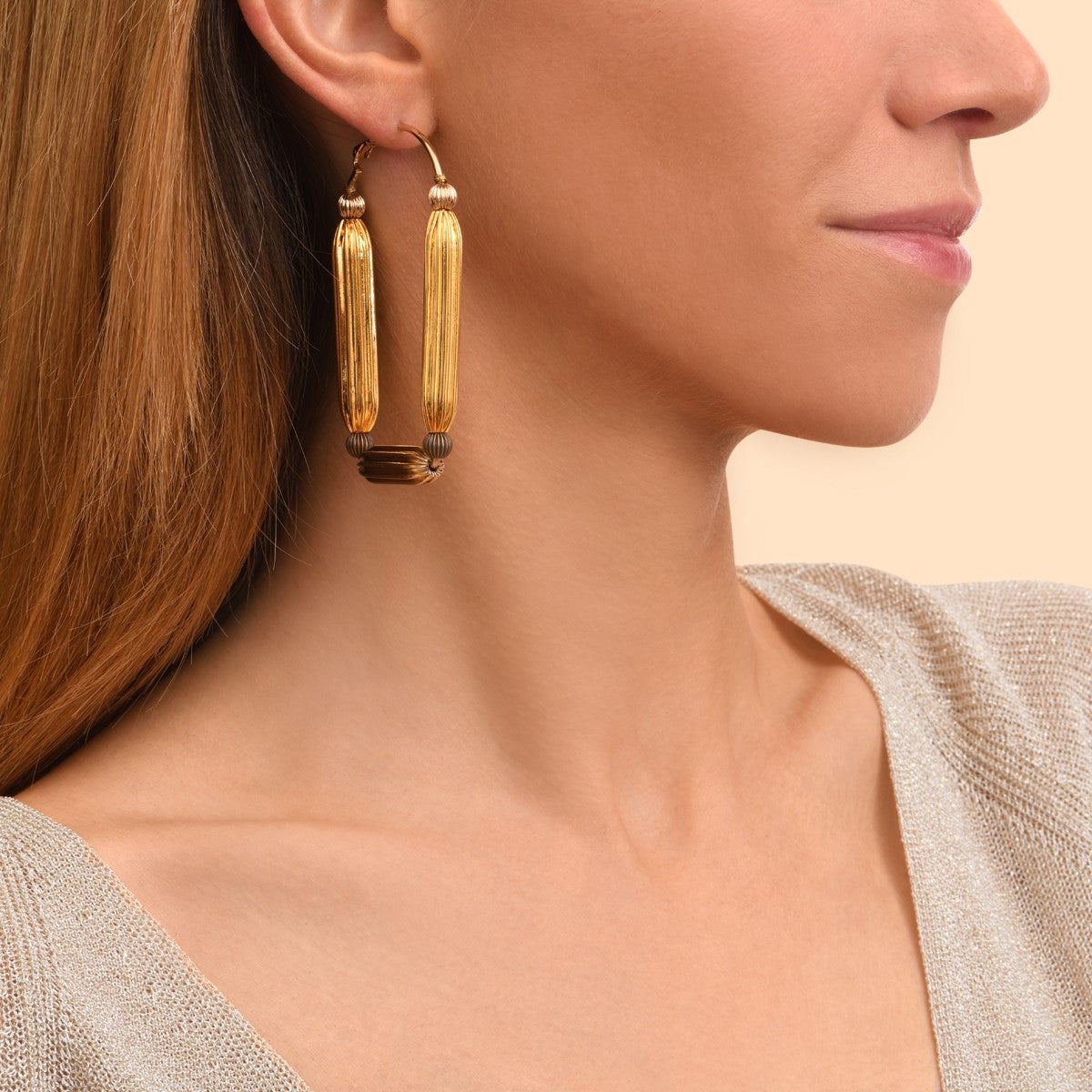 Boucles d'oreilles créoles perles godron - multi or Multi or
