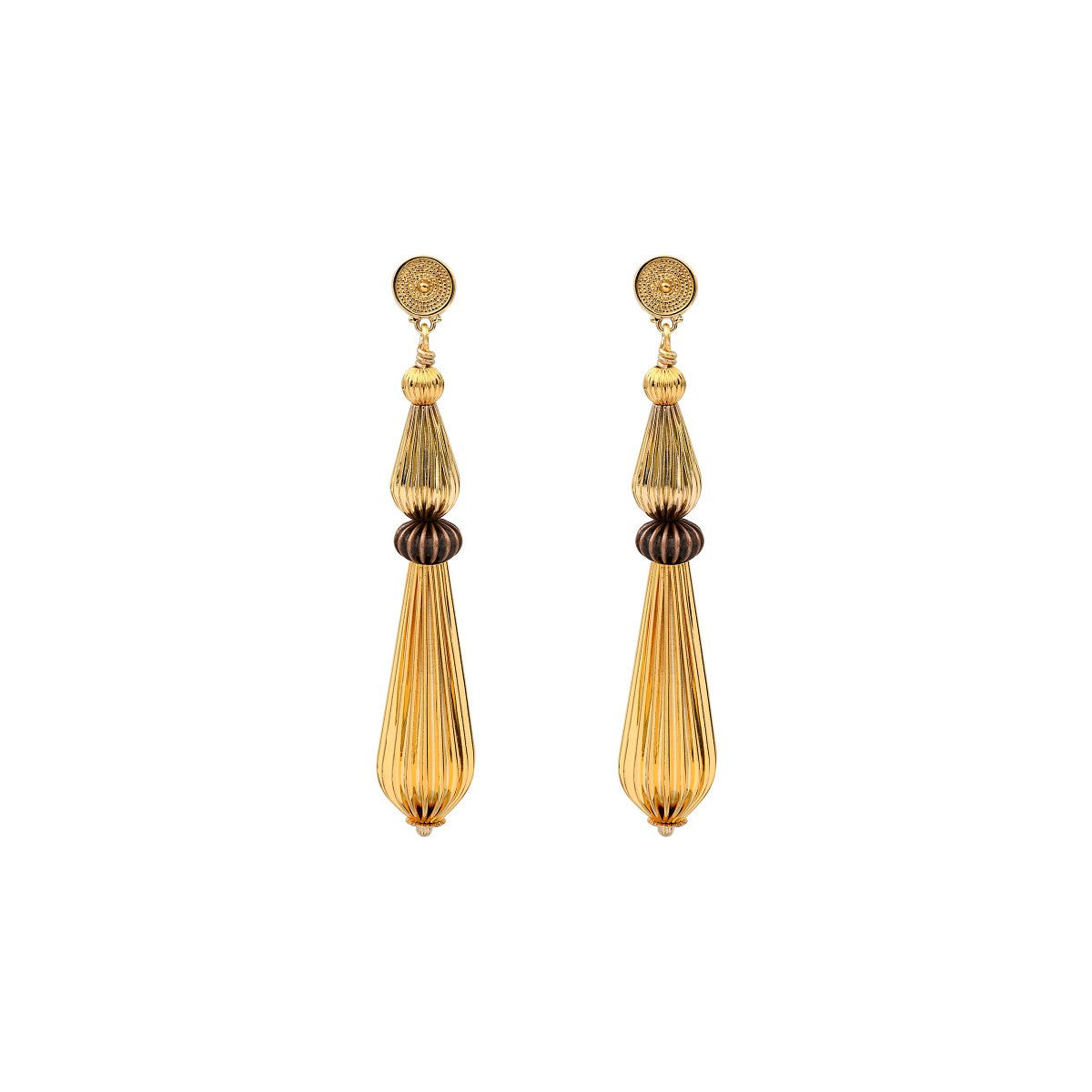 Boucles d'oreilles percées pendantes perles godron - multi or Multi or