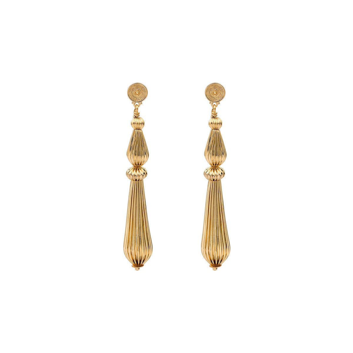 Boucles d'oreilles percées longues perles godron - doré Or