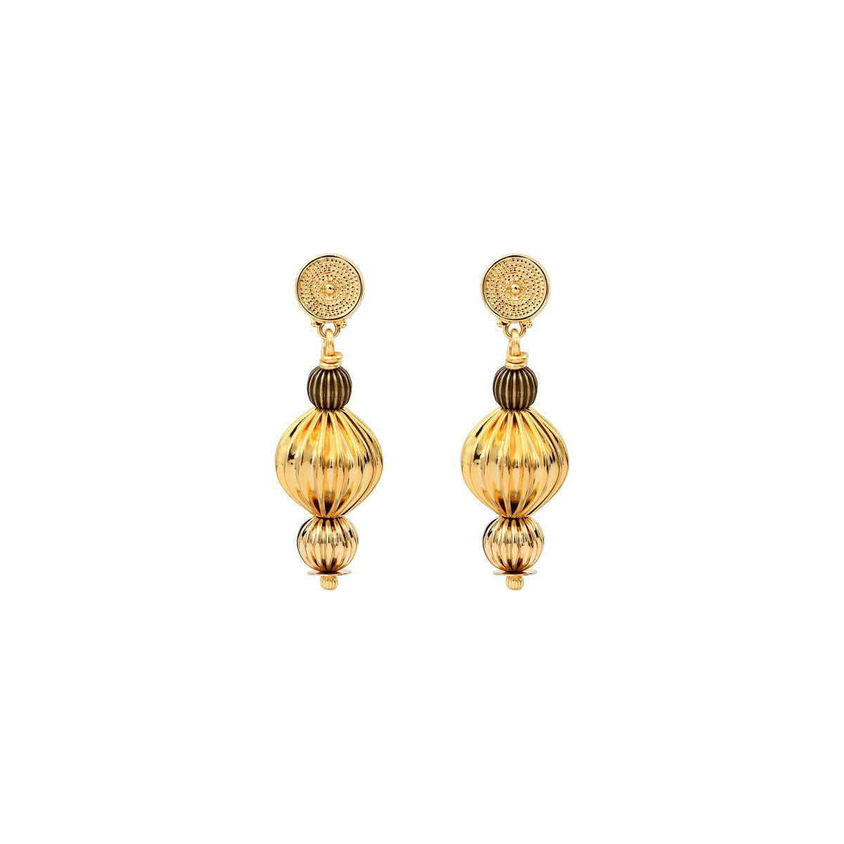 Boucles d'oreilles percées perles godron - multi or Multi or