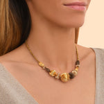 Collier court féminin perles godron - multi or Multi or